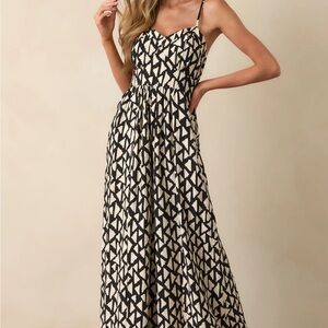 Red Dress Boutique Geometric Black and Cream Jumpsuit